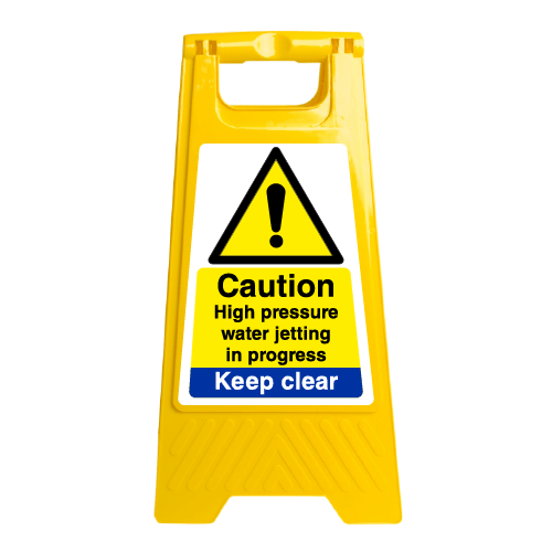 Caution High pressure water jetting in progress Keep clear sign Ref w436 Safety Sign Warehouse