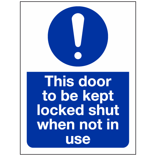 Cartello Di Sicurezza VSafety 'This Door To Be Kept Locked' - 100x100mm, Plastica Rigida 1mm, Conforme EN ISO 7010