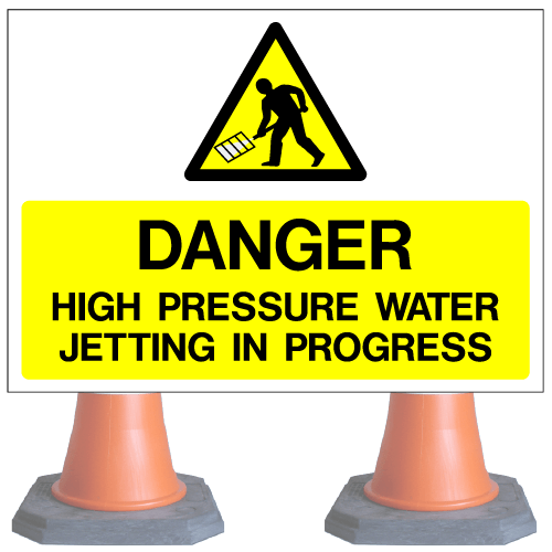 Danger High pressure water jetting in progress cone sign cns 99 (cone
